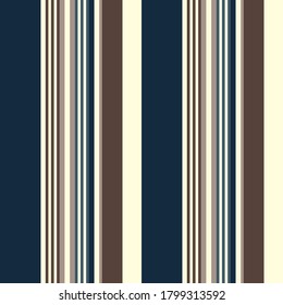 Abstract vector geometric seamless pattern. Vertical stripes. Colored background. Wrapping paper. Print for interior design and fabric. Stripe pattern with Brown, Dark Blue and beige colors.
