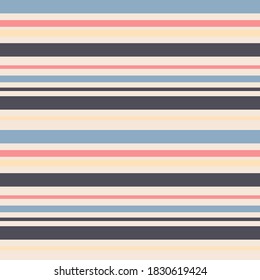 Abstract vector geometric seamless pattern. horizontal stripes. Colored background. Wrapping paper. Print for interior design and fabric. Stripe pattern with Orange, Blue and Beige colors.