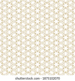 Abstract vector geometric seamless pattern. Golden lines texture, elegant floral lattice, mesh, weave, grid. Oriental style traditional background. Luxury gold ornament, repeat tiles, modern design