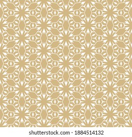 Abstract vector geometric seamless pattern. Golden lines texture, elegant floral lattice, mesh, weave, grid. Oriental style background. Luxury gold ornament. Elegant modern repeat decorative design