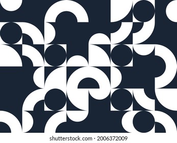 Abstract vector geometric seamless pattern, black and white simple geometric elements repeat tiles, wallpaper or website background, design background in retro style.