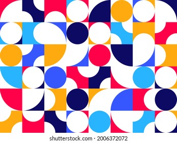 Abstract vector geometric seamless pattern, color simple geometric elements repeat tiles, wallpaper or website background, design background in retro style.