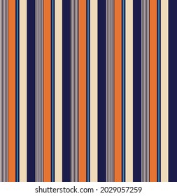 Abstract Vector Geometric Seamless Pattern. Vertical Stripes. Colored Background. Wrapping Paper. Print For Interior Design And Fabric. Stripe Pattern With Blue, Beige, Orange Colors.