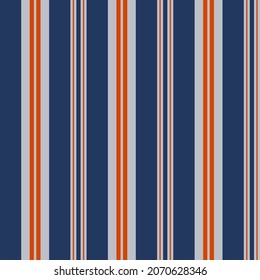 Abstract vector geometric seamless pattern. Vertical stripes. Colored background. Wrapping paper. Print for interior design and fabric. Stripe pattern with Blue, Orange and Gray colors