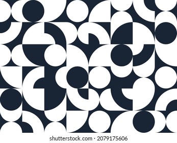 Abstract vector geometric seamless pattern, black and white simple geometric elements repeat tiles, wallpaper or website background, design background in retro style.
