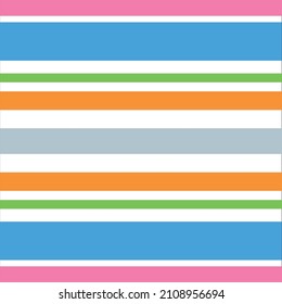 Abstract vector geometric seamless pattern. horizontal stripes. Colored background. Wrapping paper. Print for interior design and fabric. Pattern of pink, green, orange, blue and white stripes