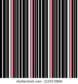 Abstract vector geometric seamless pattern. Vertical stripes. Colored background. Wrapping paper. Print for interior design and fabric. Stripe pattern with Pink, black, grey and white colors.