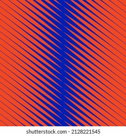Abstract vector geometric seamless pattern with diagonal lines, halftone stripes. Extreme sport style, urban art texture. Trendy background in vibrant neon colors, blue and orange. Psychedelic design