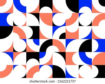 Abstract vector geometric seamless pattern, color simple geometric elements repeat tiles, wallpaper or website background, design background in retro style.