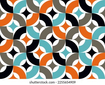 Abstract vector geometric seamless pattern, color simple geometric elements repeat tiles, wallpaper or website background, design background in retro style.