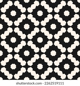 Abstract vector geometric seamless pattern. Simple ornament texture with flower silhouettes, grid, floral lattice, repeat tiles. Black and white ornamental background. Elegant design for decor, print