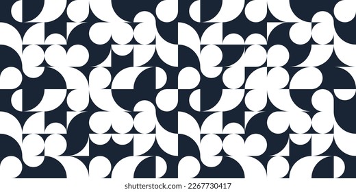 Abstract vector geometric seamless pattern, black and white simple geometric elements repeat tiles, wallpaper or website background, design background in retro style.
