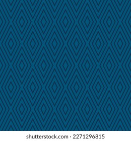 Abstract vector geometric seamless pattern. Subtle dark blue background. Simple ornament with rhombuses, diamonds, lines, stripes. Minimal graphic texture. Repeat design for decor, fabric, furniture