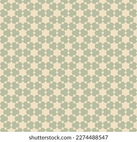 Abstract vector geometric seamless pattern. Traditional oriental ornament with stars, hexagonal lattice, mesh, grid, floral shapes. Retro vintage style background texture in soft green and beige color