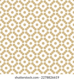 Abstract vector geometric seamless pattern. Golden ornament texture with flower silhouettes, grid, repeat tiles. Gold and white ornamental background. Luxury design for print, wallpaper, decoration