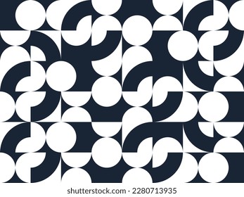 Abstract vector geometric seamless pattern, black and white simple geometric elements repeat tiles, wallpaper or website background, design background in retro style.