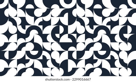 Abstract vector geometric seamless pattern, black and white simple geometric elements repeat tiles, wallpaper or website background, design background in retro style.