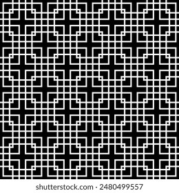 Abstract vector geometric seamless pattern. Black and white background. Monochrome texture with grid, lattice, mesh, lace, grating, fence, net. Modern graphic repeat pattern. Elegant ornament design