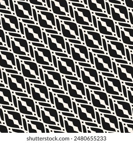 Abstract vector geometric seamless pattern. Black and white background. Elegant texture with diagonal grid, lattice, mesh, lace, grating, fence, net. Modern graphic pattern. Endless repeating design
