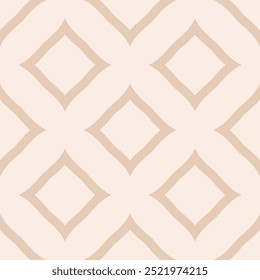 Abstract vector geometric seamless pattern. Subtle beige texture with big diamond shapes, outline rhombuses, stars, grid. Simple minimal ornamental background. Repeating design for decor, textile