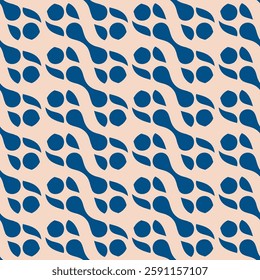 Abstract vector geometric seamless pattern. Simple background with rounded organic shapes, curved lines. Stylish blue and beige texture. Retro vintage funky style. Repeating geo design for decoration