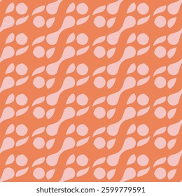 Abstract vector geometric seamless pattern. Simple background with rounded organic shapes, curved lines, lattice. Stylish pink and orange texture. Retro vintage funky style. Repeatable geo design