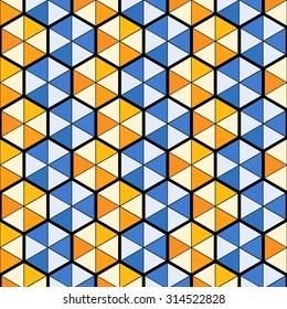 Abstract vector geometric seamless pattern of mosaic hexagons and triangles