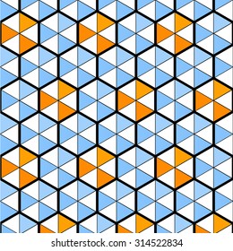 Abstract vector geometric seamless pattern of mosaic hexagons and triangles