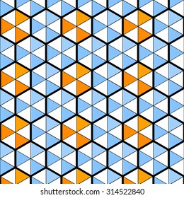 Abstract vector geometric seamless pattern of mosaic hexagons and triangles