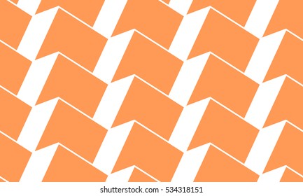 Abstract vector geometric seamless pattern. Rows of uniform 3d cubes. Axonometric view. White and orange planes, white edges.