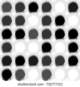 Abstract vector geometric seamless pattern with brush stroke circles  in soft black and grey pastel colors. 