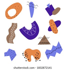 Abstract vector geometric shapes isolated on a white background. Doodle color drawing collection.