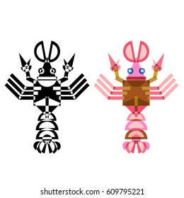 Abstract vector geometric style shrimp. Color and black version