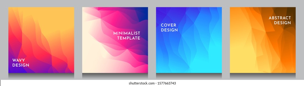 Abstract vector geometric triangle background. Minimalistic color gradient lines. Set of vibrant wallpapers. UI design. Polygonal square covers template. Future concept. Social media templates