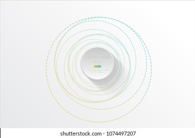 Abstract vector geometric white background. Colorful beads or wire element and central headline circle with shadow. Simple design