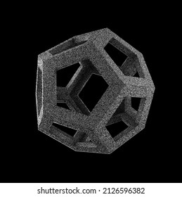 Abstract vector geometrical shape with shadow made by tones of gray stippled textures.3D hexagonal three- dimensional shape. Technology icon design.