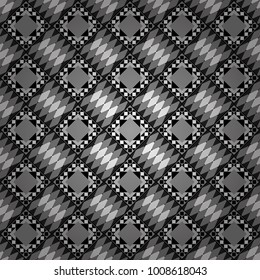 Abstract vector geometry surfaces, lines and points seamless pattern in gray, black and white tones. Used as digital wallpaper and technology background.