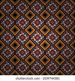 Abstract vector geometry surfaces, lines and points seamless pattern in orange, brown and gray tones. Used as digital wallpaper and technology background.