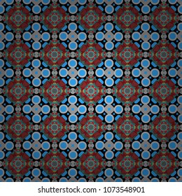 Abstract vector geometry surfaces, lines and points seamless pattern in blue, black and gray tones. Used as digital wallpaper and technology background.