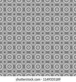 Abstract vector geometry surfaces, lines and points seamless pattern in gray, black and white tones. Used as digital wallpaper and technology background.
