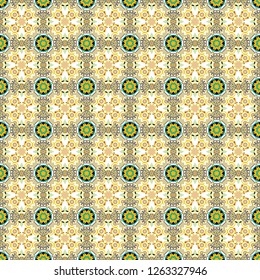 Abstract vector geometry surfaces, lines and points seamless pattern in beige, yellow and white tones. Used as digital wallpaper and technology background.