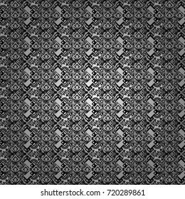 Abstract vector geometry surfaces, lines and points seamless pattern in white, black and gray tones. Used as digital wallpaper and technology background.