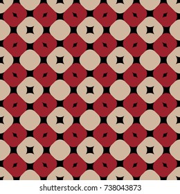 Abstract vector geometry surfaces, lines and points seamless pattern in black, beige and red tones. Used as digital wallpaper and technology background.