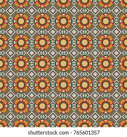 Abstract vector geometry surfaces, lines and points seamless pattern in gray, green and brown tones. Used as digital wallpaper and technology background.
