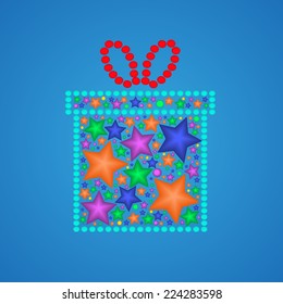 Abstract vector gift on blue  background. Greeting card