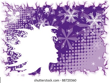 Abstrakte Vektorgrafik-Silhouette mit winterviolettem Hintergrund und Eisgrenze