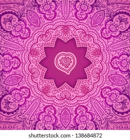 Abstract vector girly background with floral ornamental border. Heart shape. Lace pattern design. Wedding invitation.