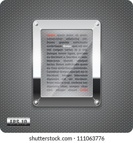 Abstract vector glass plane on halftone background. Metal frame. 3d. Eps10.