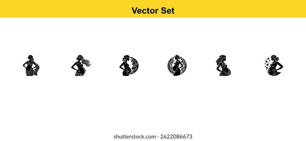 Abstract vector globe design illustration with black and white circles of a pregnant mother. Mother's Day.