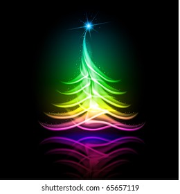 Abstract vector glowing background. Color Christmas tree.